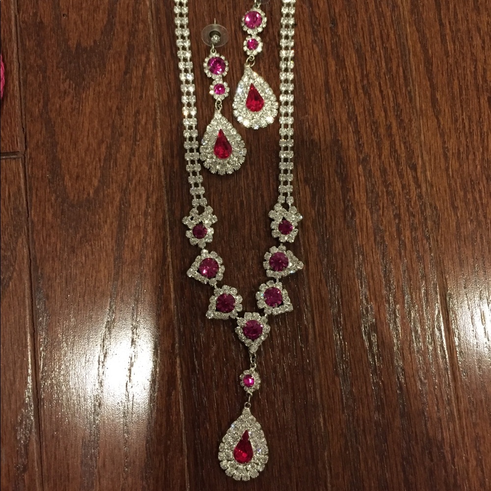 Pink White Red jewelry set